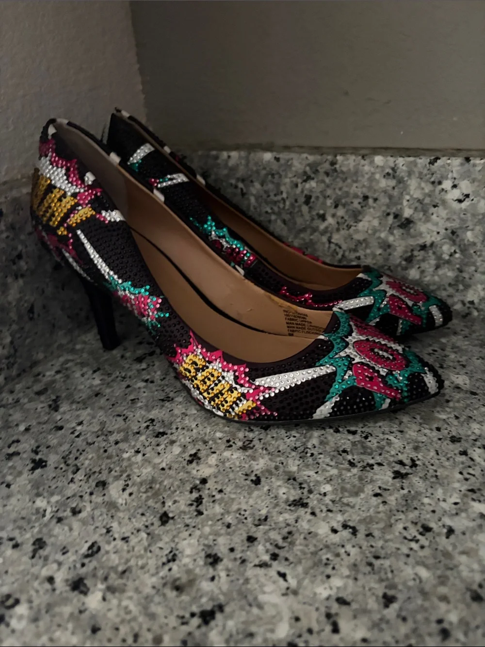 INC International Concepts Black Multicolor Sequin Pointed-Toe Flats